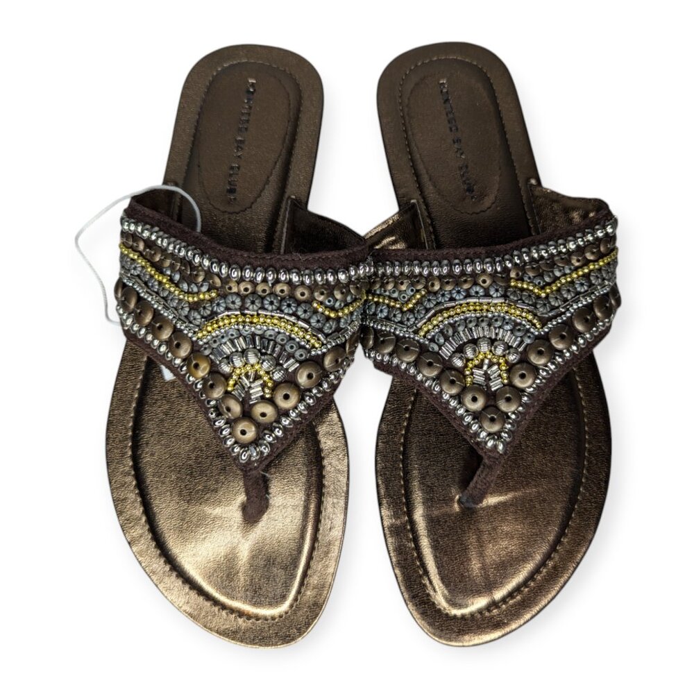 NWT Montego Bay Club Beaded Brown Flat Women's Sandal Size US 8